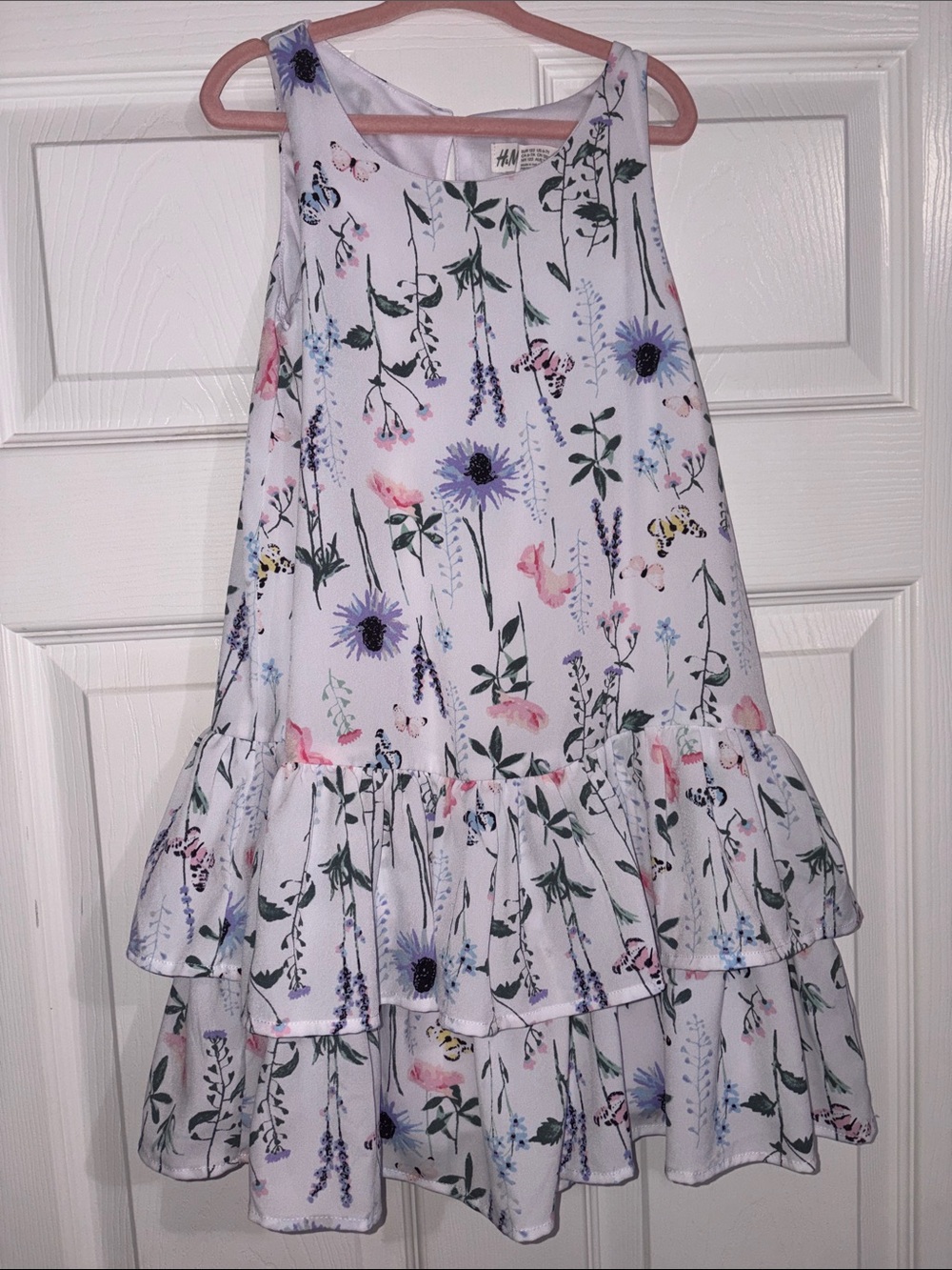 Girls Floral Tiered White, Lavender, and Pink tiered dress
